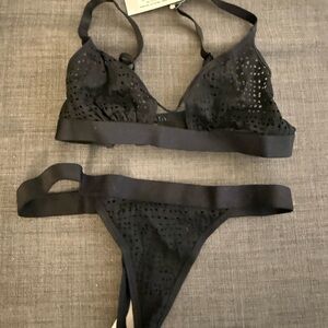 Negative Underwear Black Eyelet Bralette and Thong Set